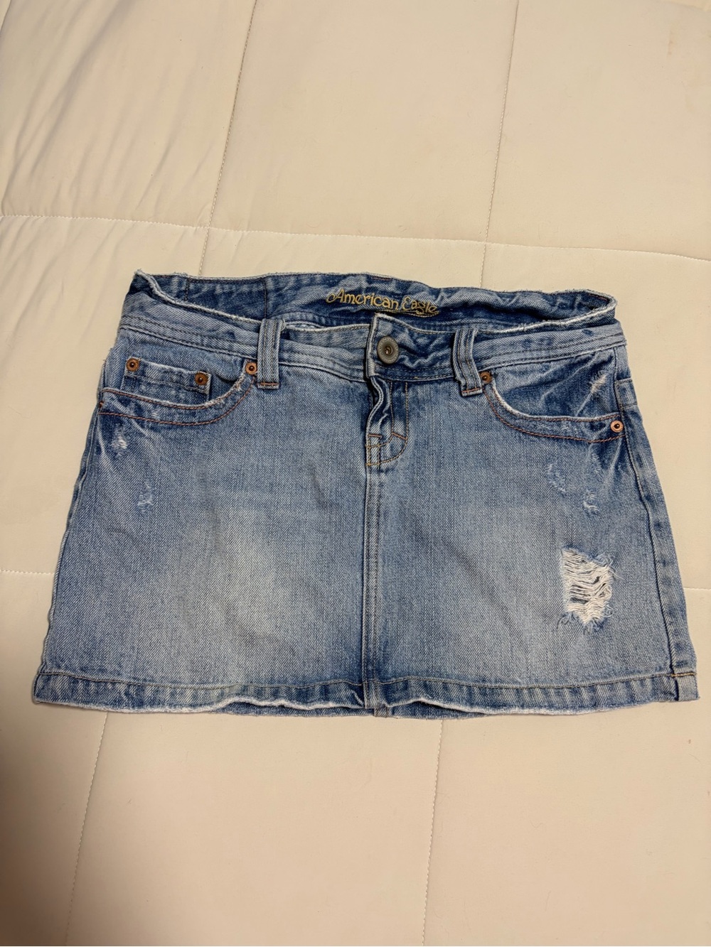 Y2k American Eagle Outfitters Light Blue Distressed Denim Mini Skirt